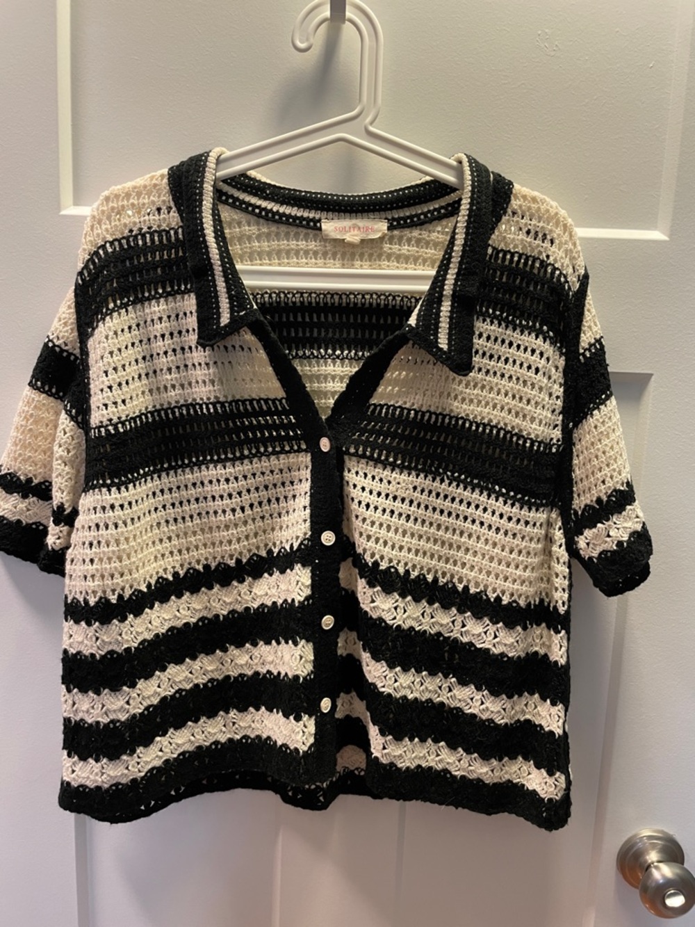 Knit Black and White Crochet Knit Top